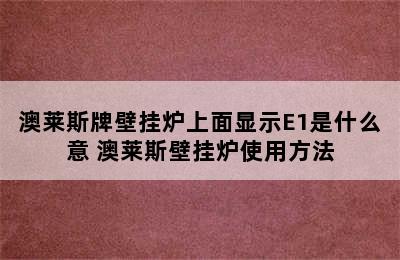 澳莱斯牌壁挂炉上面显示E1是什么意 澳莱斯壁挂炉使用方法